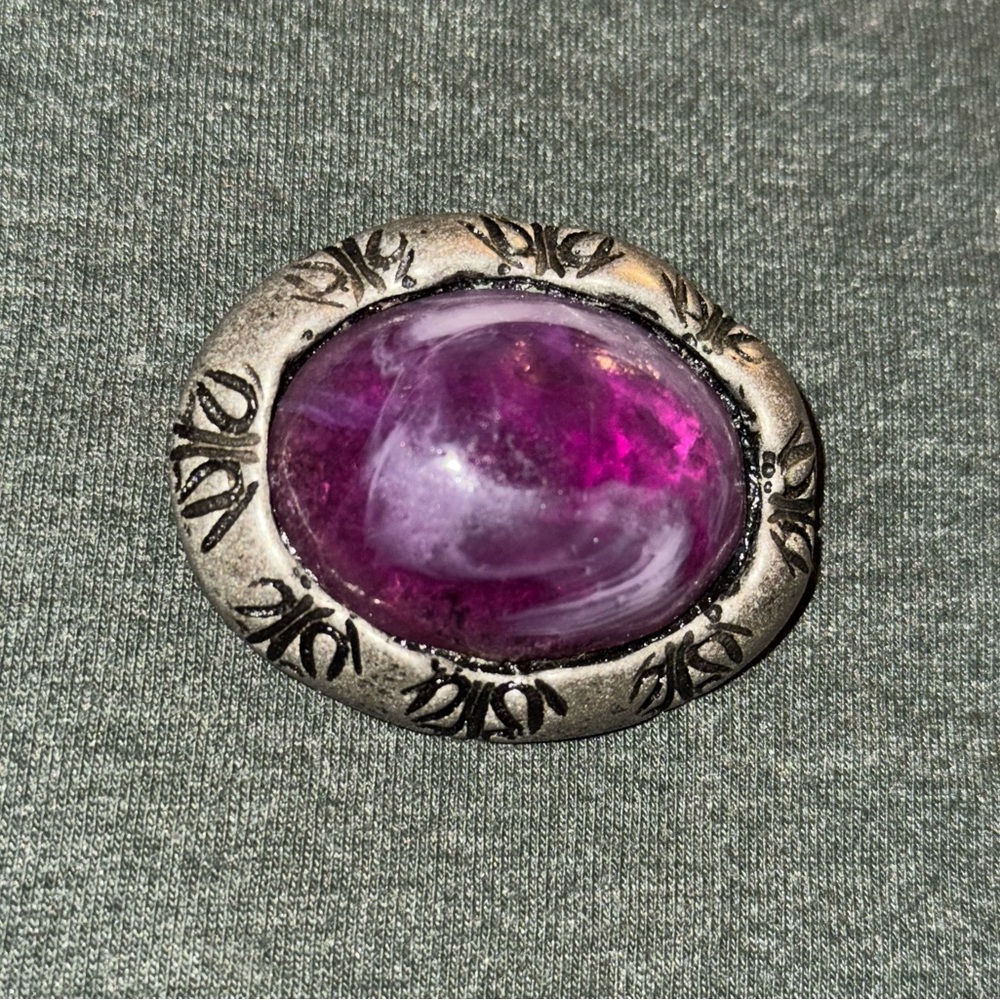 Silver w/ Purple Cabochon VTG Brooch - Picture 6 of 13